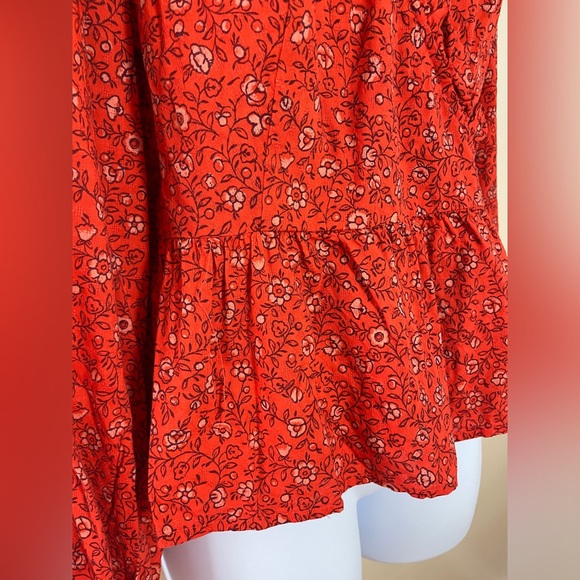 Country Cowgirl Fall Cottagecore Western Women Red Floral Wrap Ruffle Balloon S - Picture 8 of 16